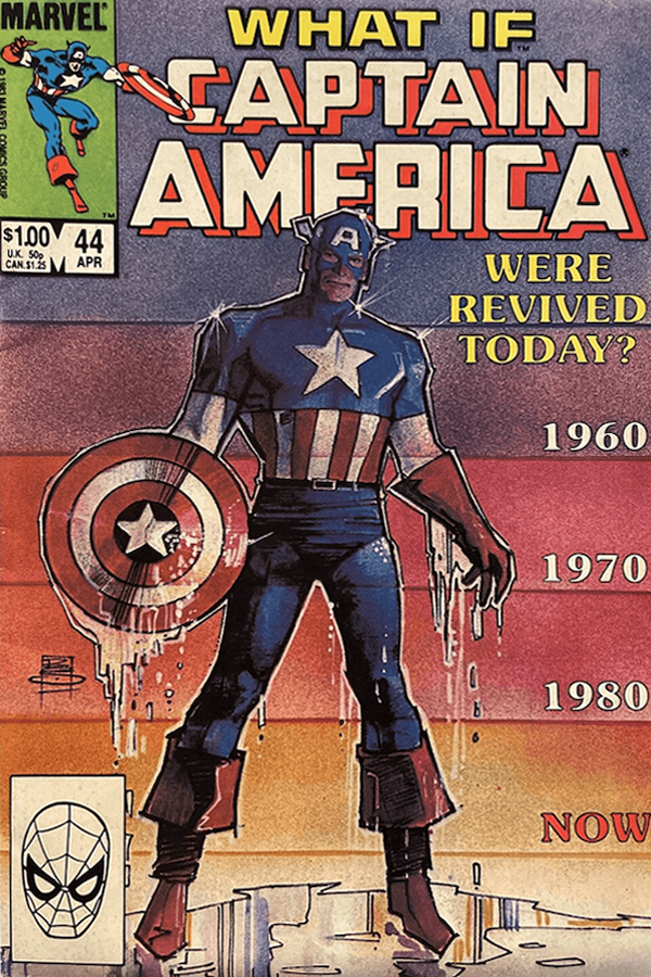 Cover of Marvel's What If issue #44, depicting Captain America thawing from ice, artwork by Bill Sienkiewicz