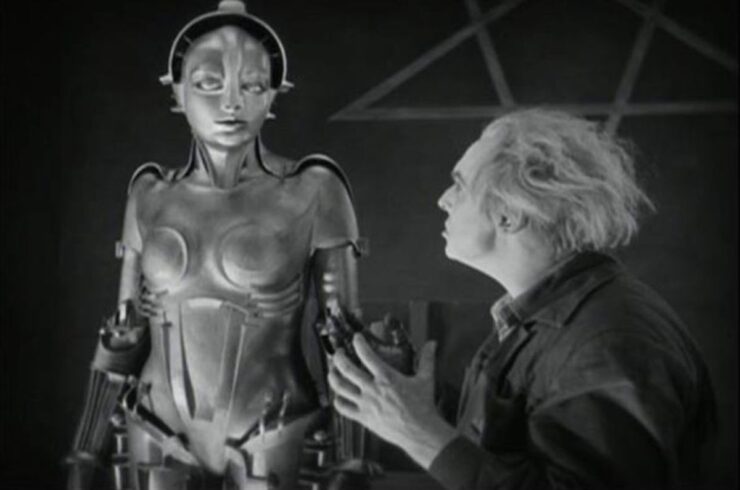 Rotwang the inventor with the Maschinenmensch in a scene from Fritz Lang's Metropolis