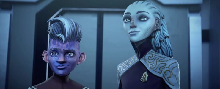 Dal (voiced by Brett Gray) and Gwyn (voiced by Ella Purnell) in Star Trek: Prodigy