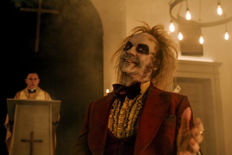 MICHAEL KEATON as Beetlejuice in Warner Bros. Pictures’ comedy, “BEETLEJUICE BEETLEJUICE,” a Warner Bros. Pictures release.