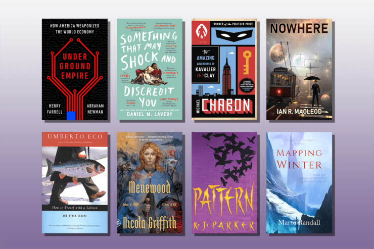 Collection of 8 book covers from Jo Walton's June 2024 reading list
