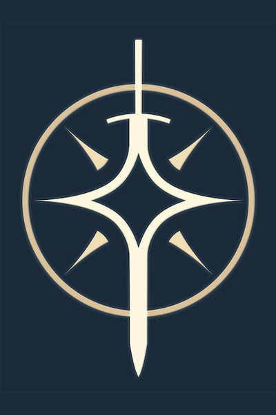 Symbolic illustration of a sword merged with star-like design, enclosed by a circle. From Sanderson's The Stormlight Archive