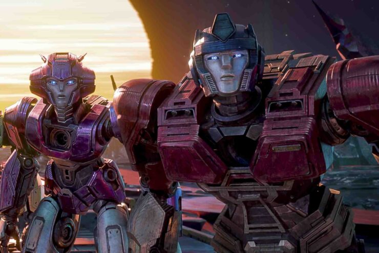 Scarlett Johansson (Elita-1) and Chris Hemsworth (Orion Pax) star in PARAMOUNT ANIMATION and HASBRO Present In Association with NEW REPUBLIC PICTURES A di BONAVENTURA PICTURES Production A TOM DESANTO / DON MURPHY Production A BAY FILMS Production “TRANSFORMERS ONE”