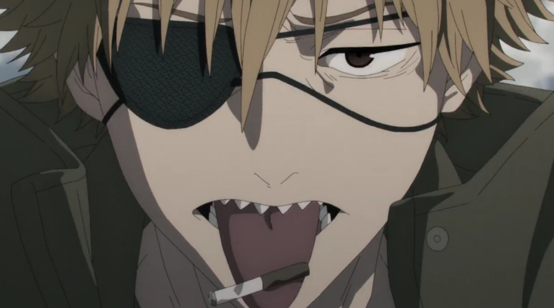 Image from the anime series Chainsaw Man: Denji holds a cigarette on his outstretched tongue.