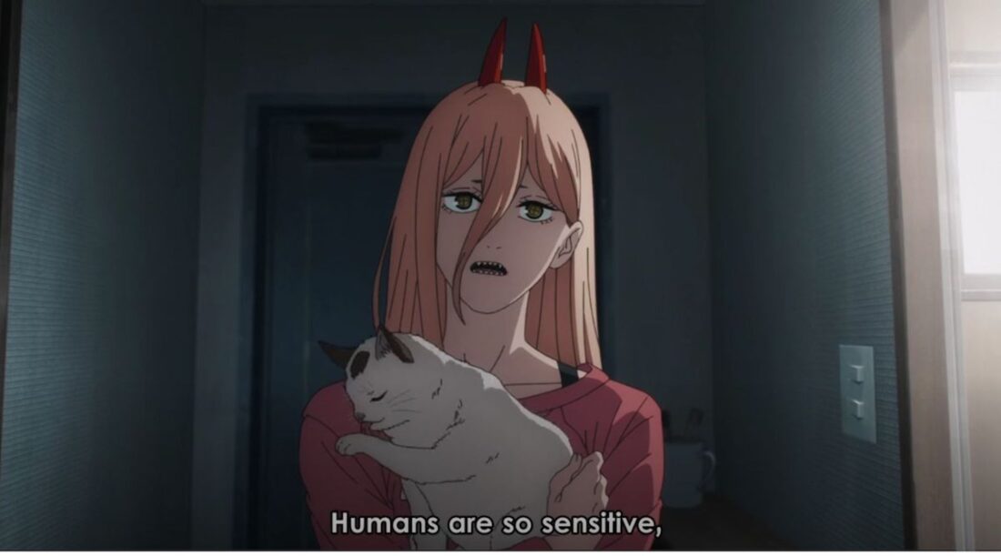 Image from the anime series Chainsaw Man. The subtitles read: "Humans are so sensitive."