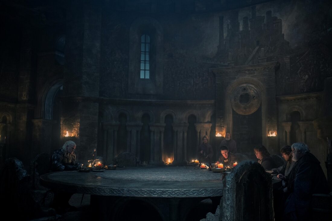 Daemon Targaryen (Matt Smith), Strong Council Members (Paul Valentine & Graeme McKnight), and Simon Strong (Simon Russell Beale) in House of the Dragon Season 2 Episode 3