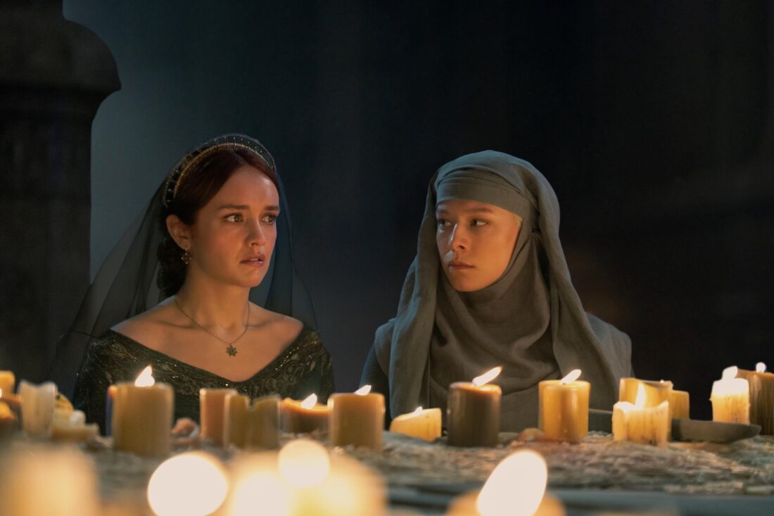 Alicent Hightower (Olivia Cooke) and Rhaenyra Targaryen (Emma D'Arcy) in House of the Dragon Season 2 Episode 3