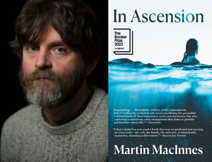 Author Martin MacInnes and the cover of his novel In Ascension