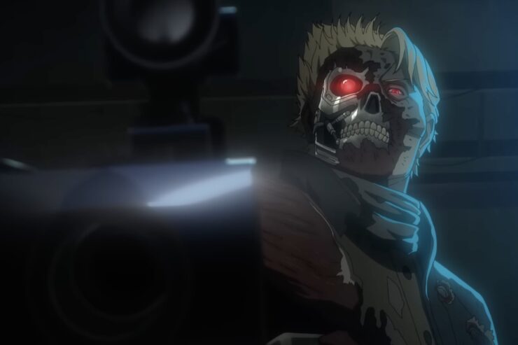 The Terminator with face ripped off, voiced by Timothy Olyphant, in Terminator Zero
