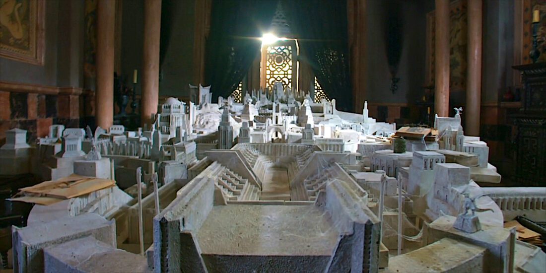 The model of Old Valyria has fallen into disrepair.