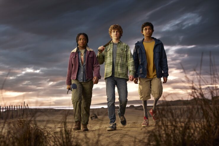 Disney's "Percy Jackson and the Olympians" stars Walker Scobell as Percy Jackson, Leah Sava Jeffries as Annabeth Chase, and Aryan Simhadri as Grover Underwood.