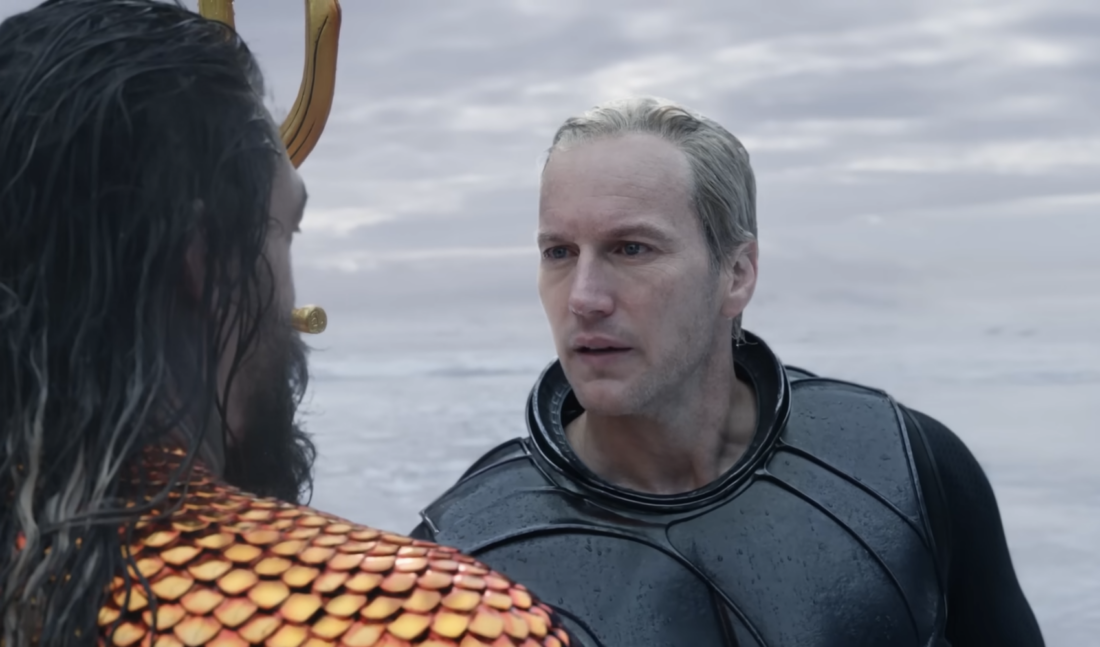 A scene from Aquaman and the Lost Kingdom: Orm (Patrick Wilson) speaks with Aquaman (Jason Momoa)