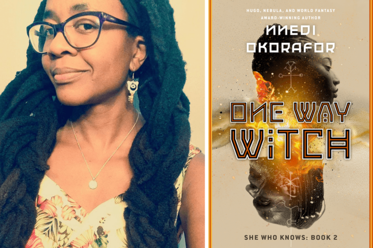 author Nnedi Okorafor and the cover of their upcoming book One Way Witch