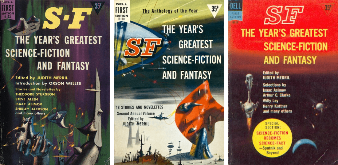 Covers of the first three volumes of The Year's Best S-F 