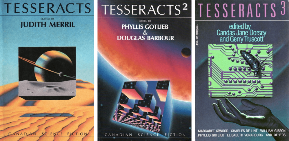 Covers of the first three volumes of Tesseracts