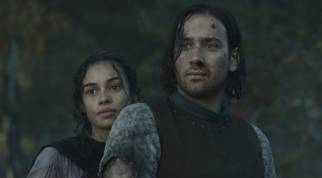 Nia Towle as Estrid; Maxim Baldry as Isildur in Lord of the Rings: Rings of Power, season two