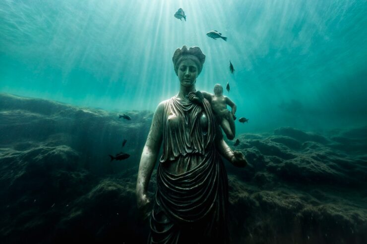 Photo of a statue under water