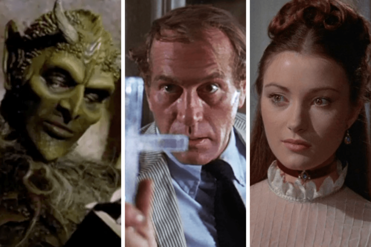 Images from three made-for-TV horror movies of the 1970s: Gargoyles, The Night Stalker, and Frankenstein: The True Story