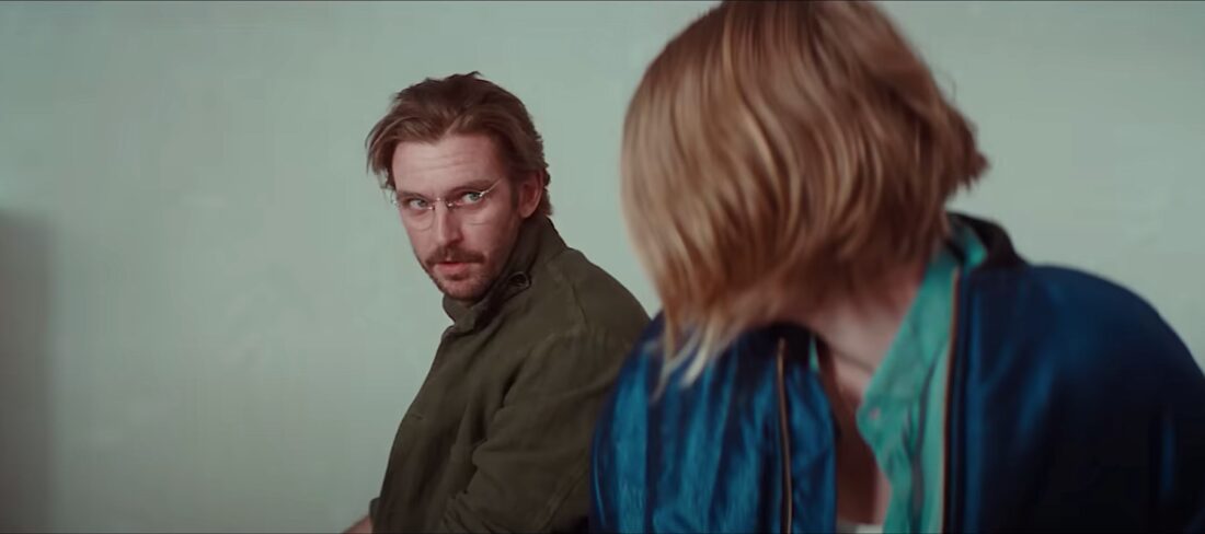 Herr König (Dan Stevens) radiates creepiness in Gretchen's (Hunter Schafer) direction in Tilman Singer's Cuckoo.