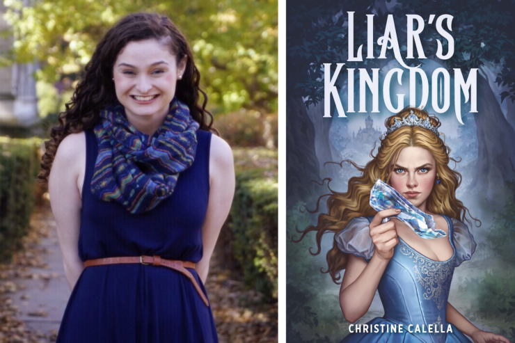 author Christine Calella and the cover of her upcoming novel, Liar's Kingdom