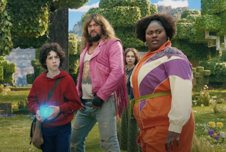 Jason Moma, Emma Myers, Danielle Brooks, and Sebastian Eugene Hansen in A Minecraft Movie