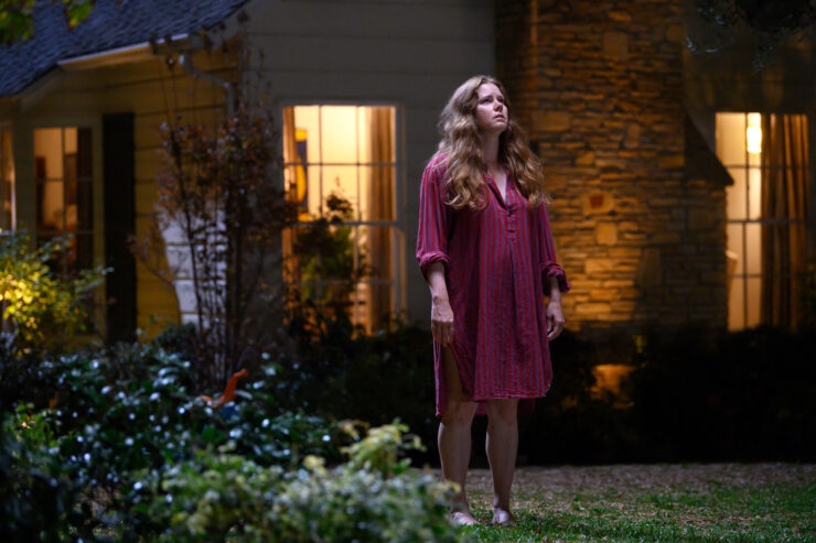 Amy Adams staring at the night sky in pajamas in NIGHTBITCH.