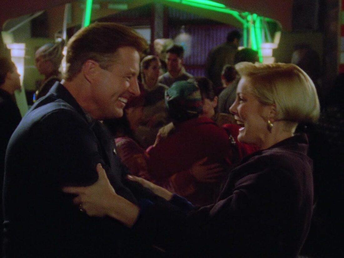 Sheridan greets his sister Liz in a scene from Babylon 5: "Revelations"