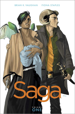 Cover of Saga Vol 1 by Brian K Vaughn and Fiona Staples