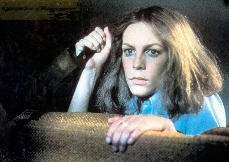 Jamie Lee Curtis as Laurie Strode in a publicity still for Halloween (1978)