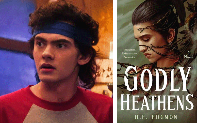 Joe Locke as The Teen in Agatha All Along and the cover ov H.E. Edgmon's Godly Heathens