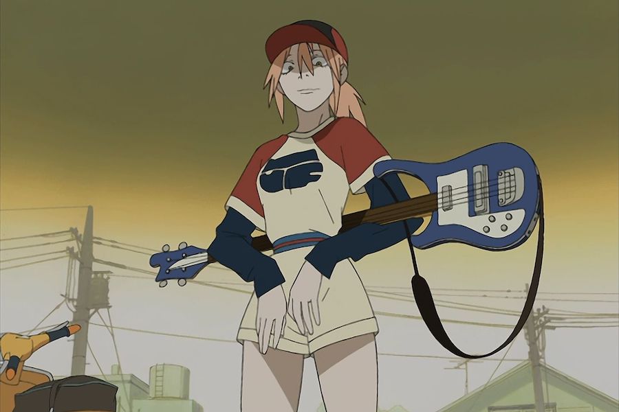 Haruka and her left-handed guitar in a scene from FLCL