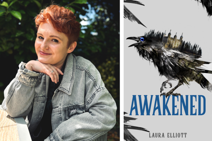 Photo of Laura Elliott and cover of her upcoming novel Awakened