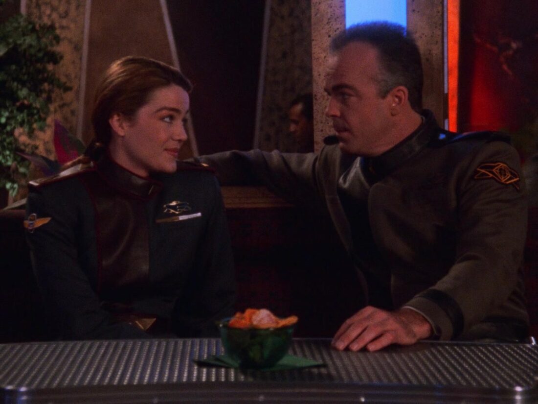 Ivanova and Garibaldi in a scene from Babylon 5 "A Race Through Dark Places"