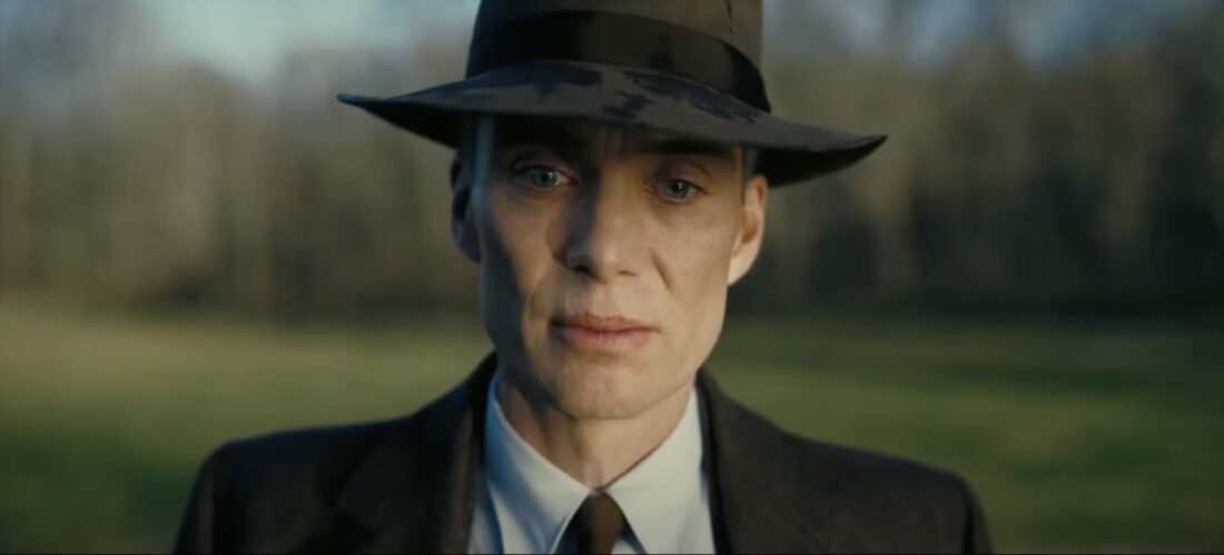 J. Robert Oppenheimer (Cillian Murphy) considers the end of the world in Oppenheimer.