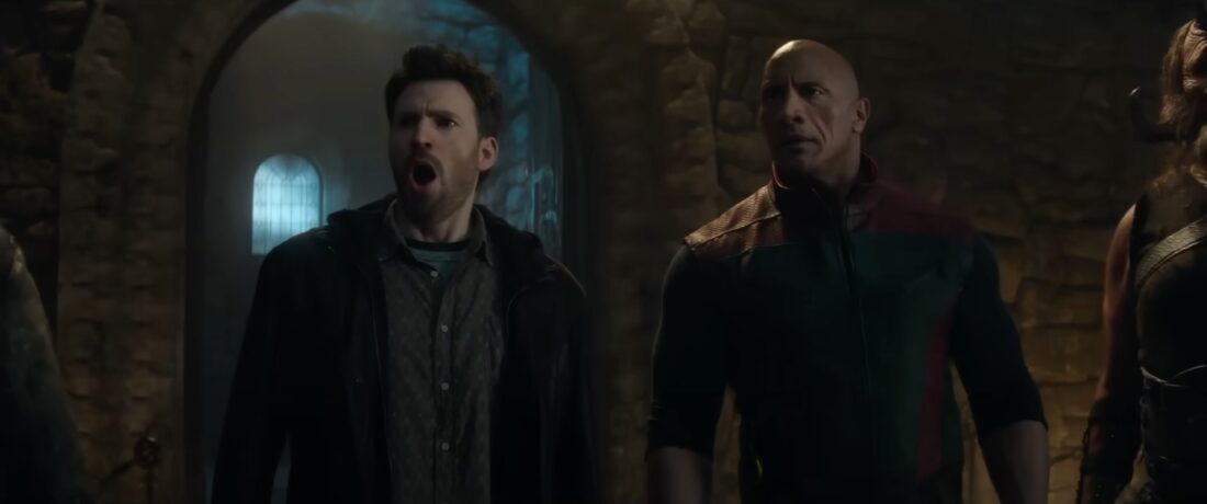 Chris Evans as Jack O'Malley and Dwayne Johnson as Callum Drift in Red One.