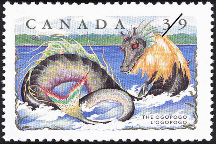 Canadian stamp showing an artist's depiction of the Ogopogo