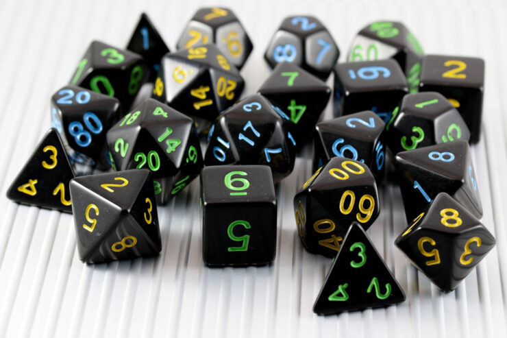 Photo of black polyhedral game dice