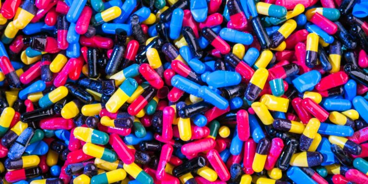 brightly colored pill capsules