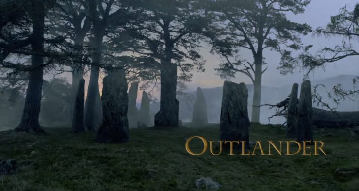 standing stones under the trees in Outlander's season 7 opener