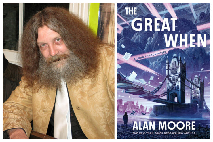 2008 Alan Moore next to cover of The Great When