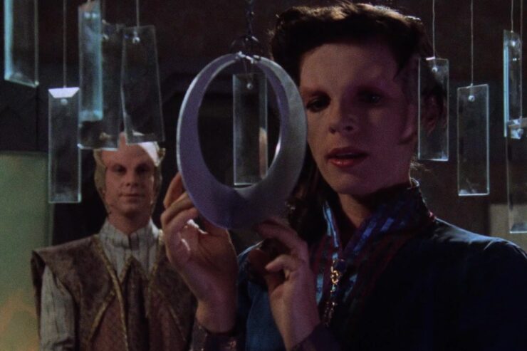 Delenn and Lennier in a scene from Babylon 5 "All Alone in the Night"