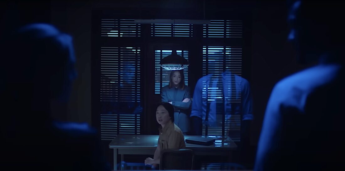 Willis Wu (Jimmy O. Yang) is investigated by Lana Lee (Chloe Bennett) and Miles Turner (Sullivan Jones) in the show-within-a-show in Interior Chinatown.