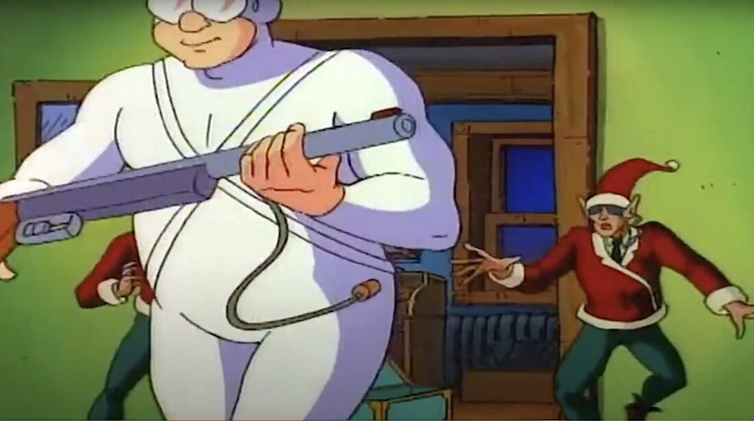 Arthur attempts to show Santa the pop-gun he's kept since childhood.