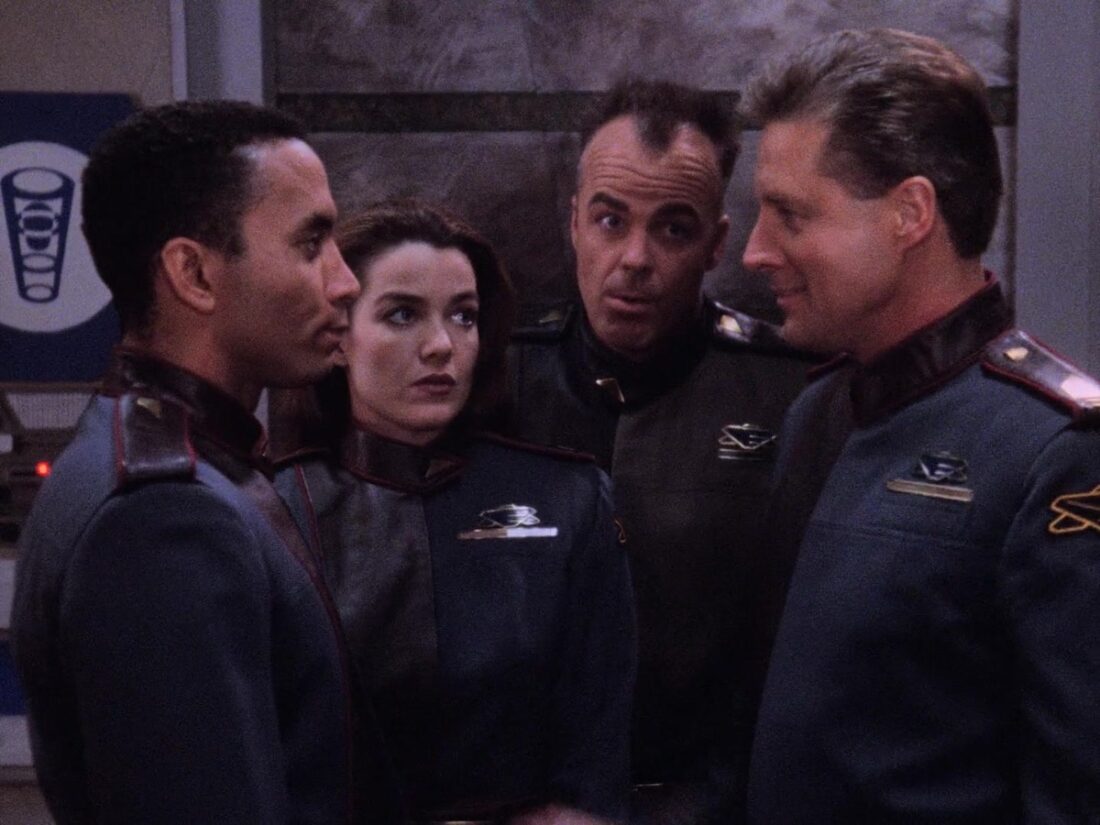 Franklin, Ivanova, Garibaldi, and Sheridan in Babylon 5 "Hunter, Prey"