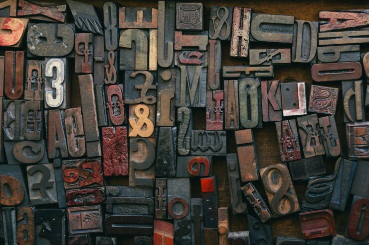 Photo of block letters, numbers, and symbols used in printing.