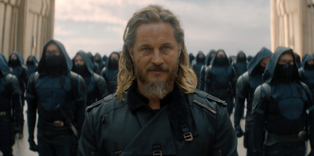 Desmond Hart standing before an army as the new Bashar in Dune: Prophecy's "In Blood, Truth"