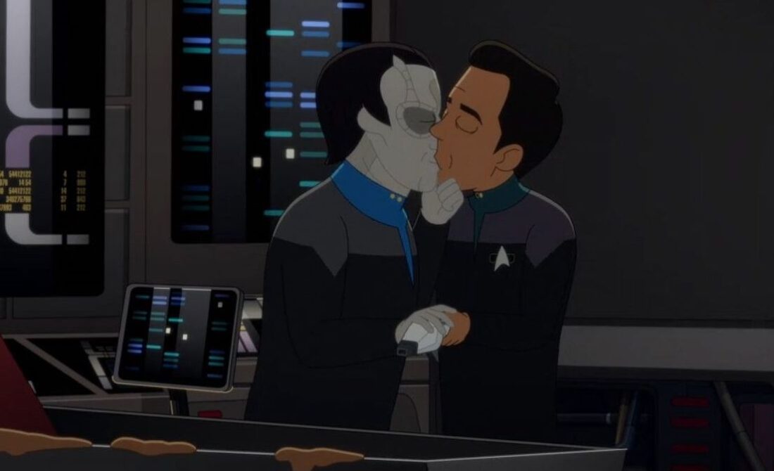 Alternate universe versions of Garak and an EMH Bashir kiss in Star Trek: Lower Decks