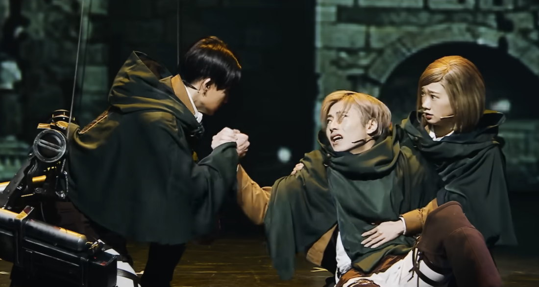 Screenshot from the trailer of Attack of Titan: The Musical