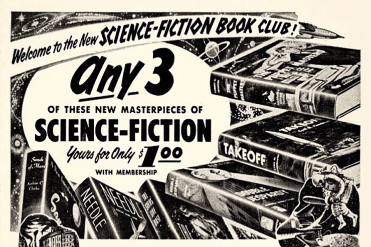 Vintage newsprint advertisement for the Science Fiction Book