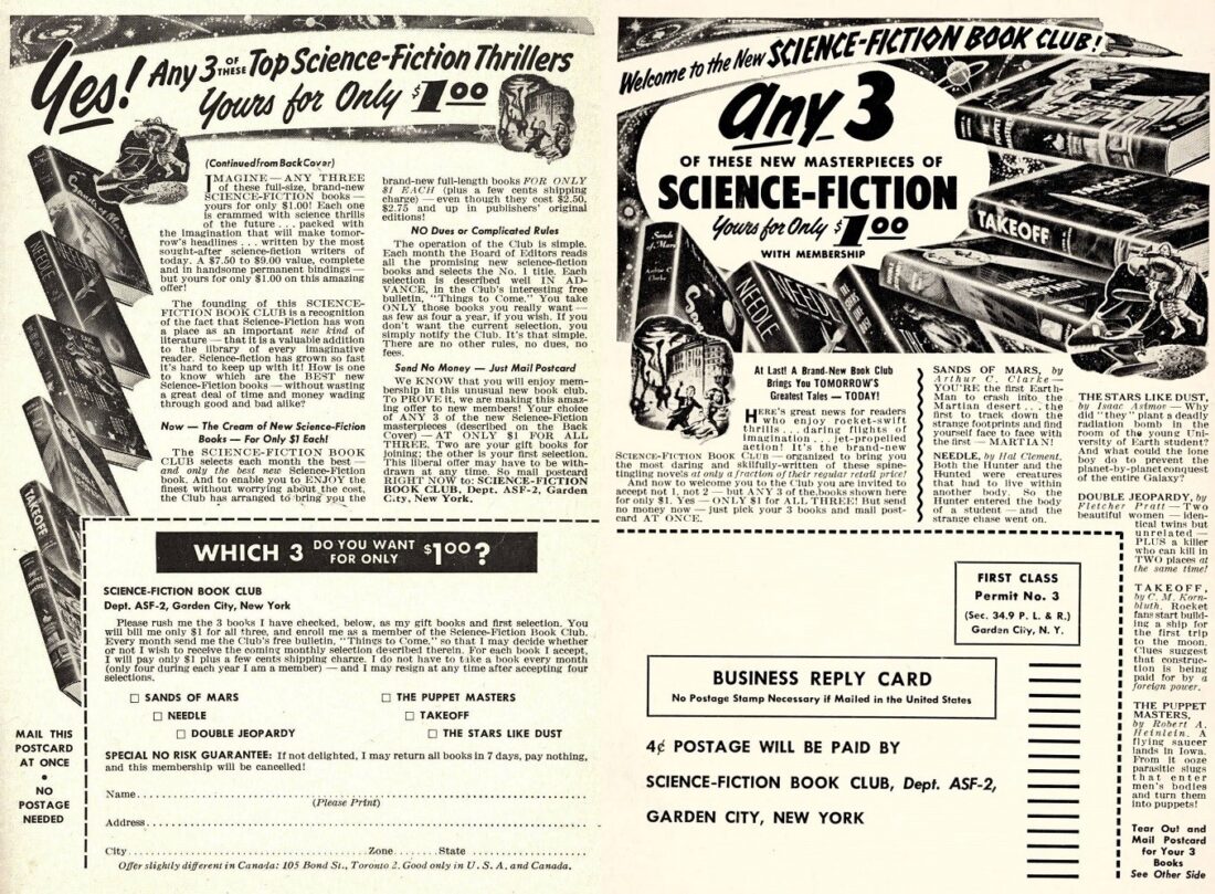 Vintage newsprint advertisement for the Science Fiction Book